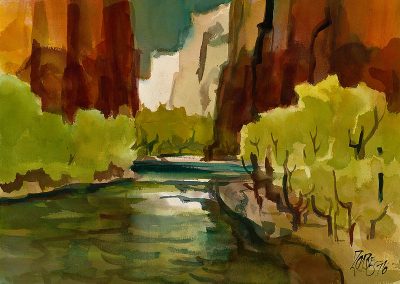 Milford Zornes-Untitled, Virgin River, Utah, 1976