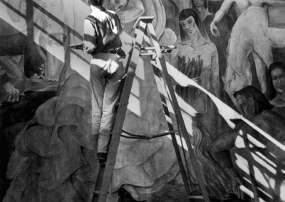 Black & White work on the fresco under way by the team of artists.